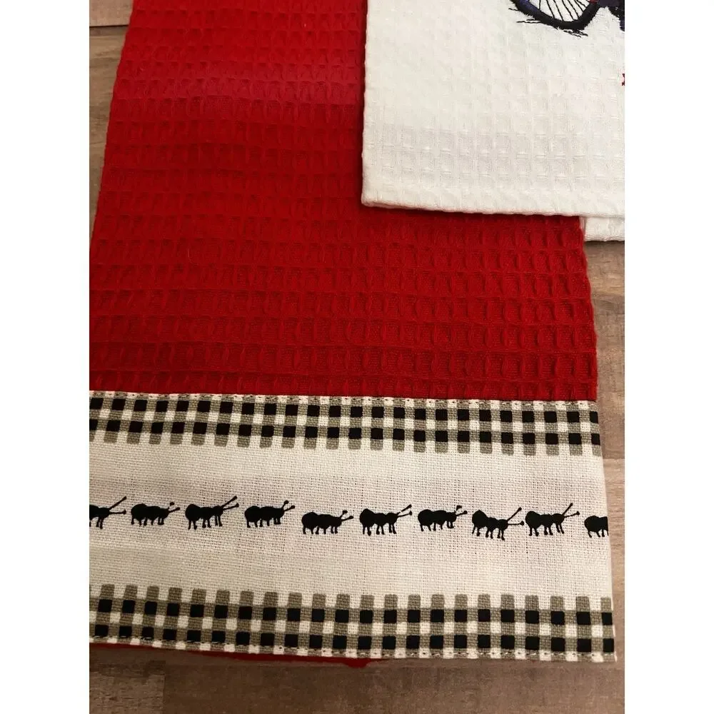 Patriotic Kitchen Towels Set 2 Red‎ White Bicycle American Flag Picnic July 4th